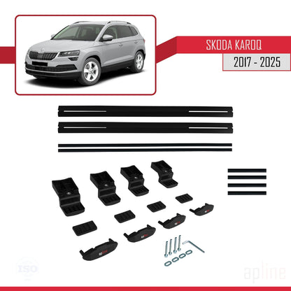 Compatible avec Skoda Karoq 2017-2025 BASIC Model Barres de Toit Railing Porte-Bagages de Voiture Noir Aluminium 2 Barres