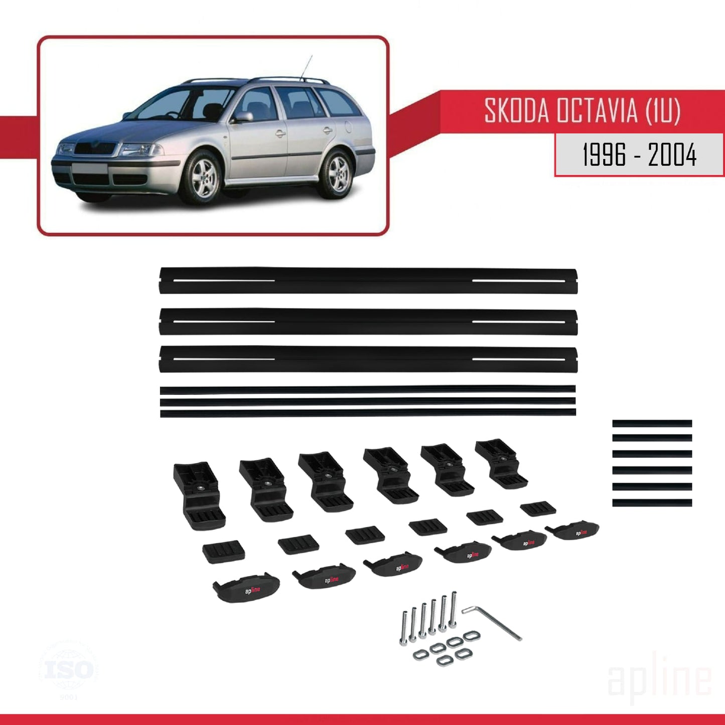 Kompatibel mit Skoda Octavia (1U) 1996-2004 BASIC Model Relingträger Dachträger Auto Gepäckträger Schwarz Aluminium 3 Stangen