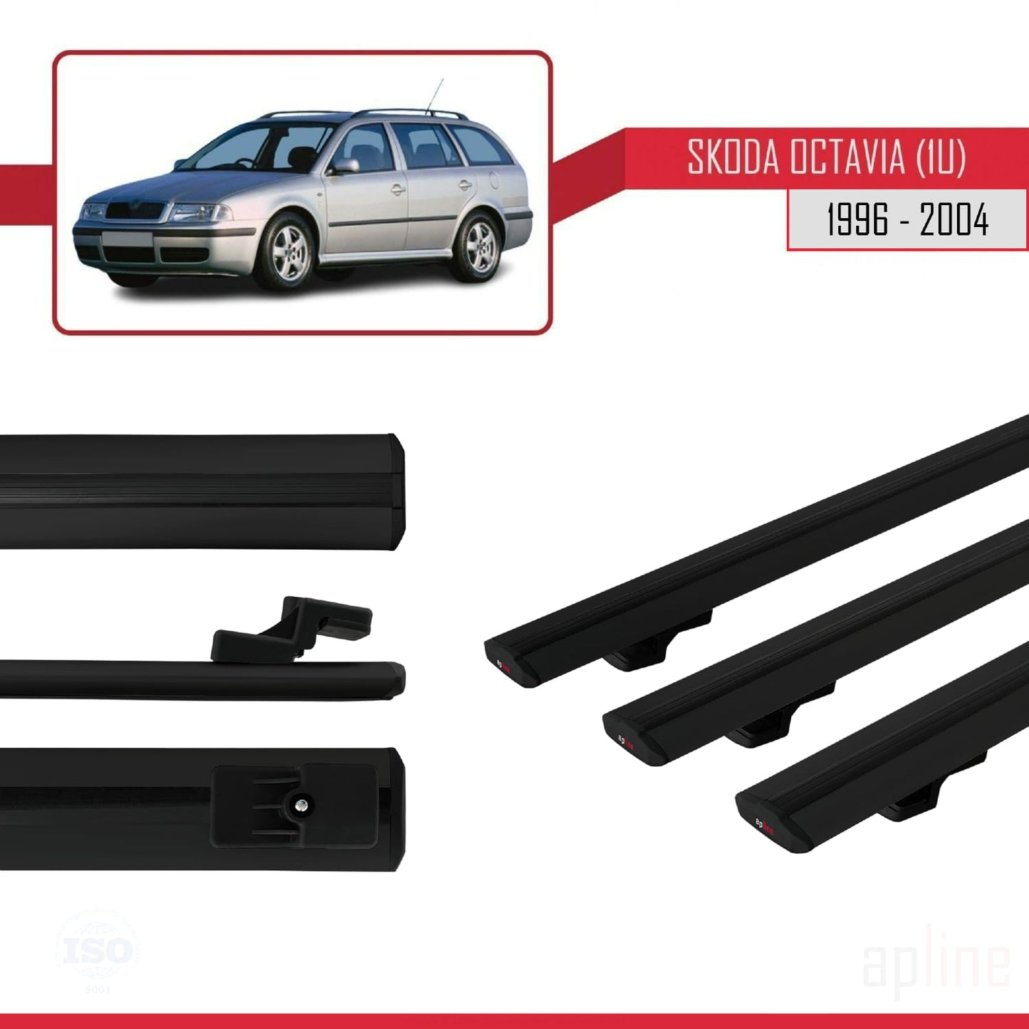 Kompatibel mit Skoda Octavia (1U) 1996-2004 BASIC Model Relingträger Dachträger Auto Gepäckträger Schwarz Aluminium 3 Stangen