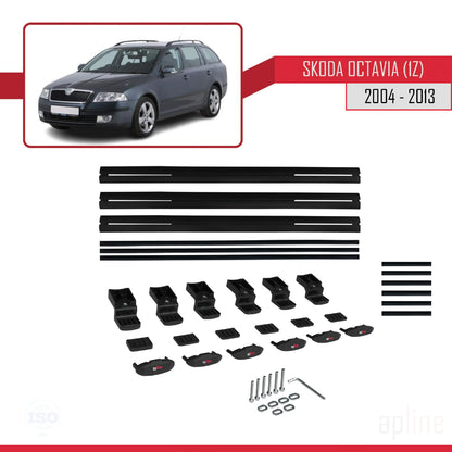 Compatible avec Skoda Octavia 2 (1Z) 2004-2013 BASIC Model Barres de Toit Railing Porte-Bagages de Voiture Noir Aluminium 3 Barres