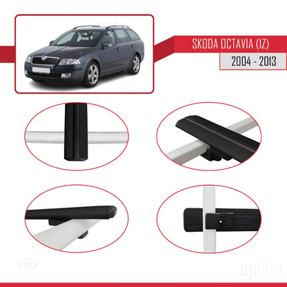 Compatible avec Skoda Octavia 2 (1Z) 2004-2013 BASIC Model Barres de Toit Railing Porte-Bagages de Voiture Noir Aluminium 3 Barres