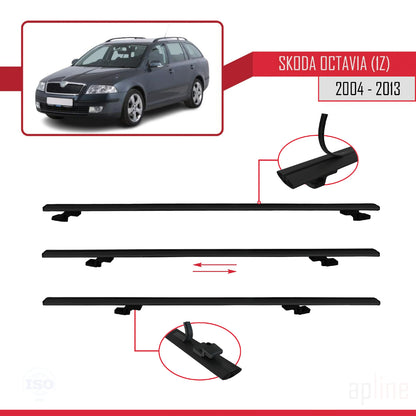 Compatible avec Skoda Octavia 2 (1Z) 2004-2013 BASIC Model Barres de Toit Railing Porte-Bagages de Voiture Noir Aluminium 3 Barres