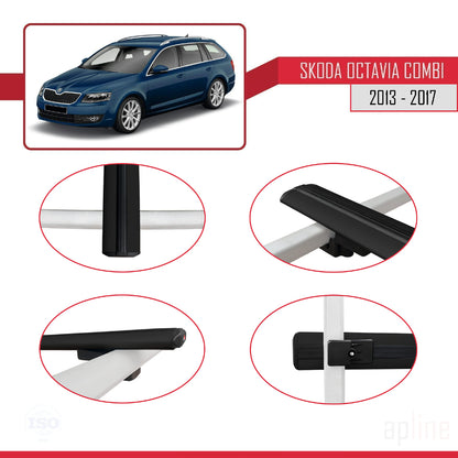 Compatible avec Skoda Octavia 3 (5E) Break Pre-Facelift 2013-2017 BASIC Model Barres de Toit Railing Porte-Bagages de Voiture Noir Aluminium 2 Barres