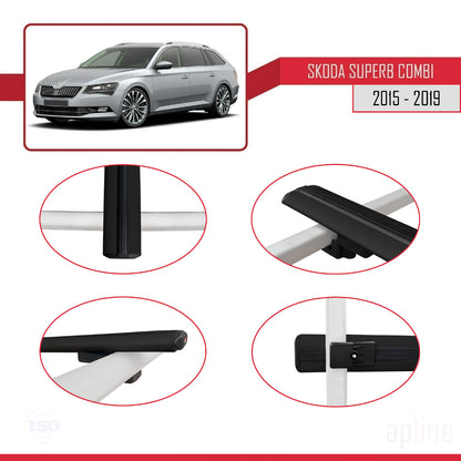 Compatible avec Skoda Superb 3 (3V) Break Pre-Facelift 2015-2019 BASIC Model Barres de Toit Railing Porte-Bagages de Voiture Noir Aluminium 3 Barres