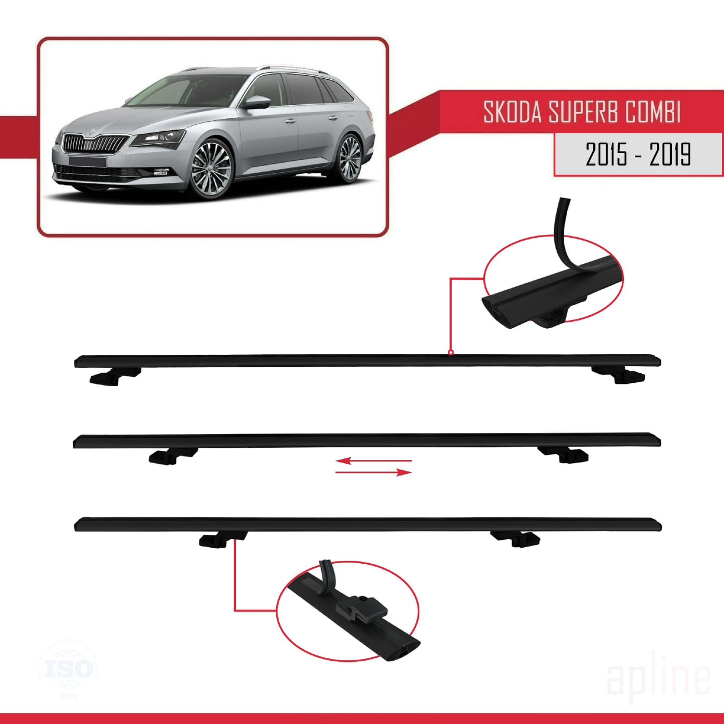 Compatible avec Skoda Superb 3 (3V) Break Pre-Facelift 2015-2019 BASIC Model Barres de Toit Railing Porte-Bagages de Voiture Noir Aluminium 2 Barres