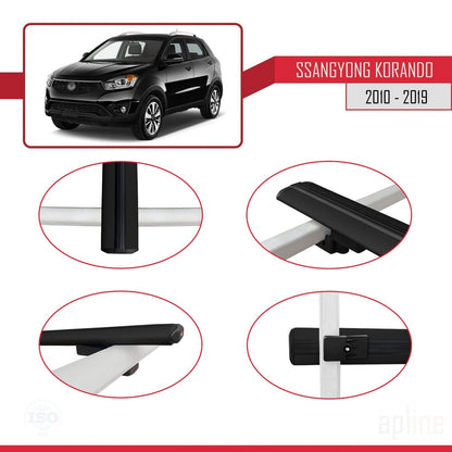 Compatible avec Ssangyong Korando 3 (C200) 2010-2019 BASIC Model Barres de Toit Railing Porte-Bagages de Voiture Noir Aluminium 3 Barres