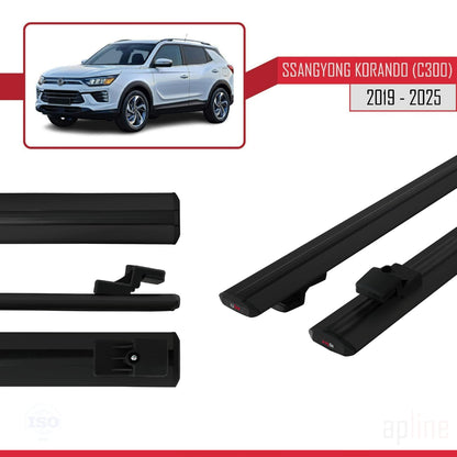 BASIC Model Dakdrager bagagedrager compatibel met Ssangyong Korando 4 (C300) 2019-2025 Spoorstaven Zwart Aluminium 2 Staven
