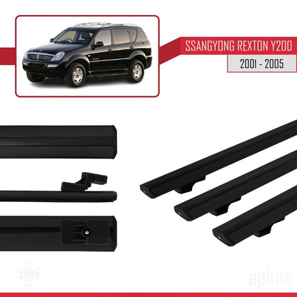 Compatible avec Ssangyong Rexton (Y200) 2001-2005 BASIC Model Barres de Toit Railing Porte-Bagages de Voiture Noir Aluminium 3 Barres