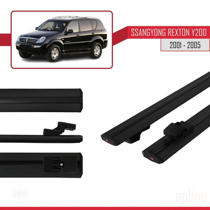 Compatible avec Ssangyong Rexton (Y200) 2001-2005 BASIC Model Barres de Toit Railing Porte-Bagages de Voiture Noir Aluminium 2 Barres