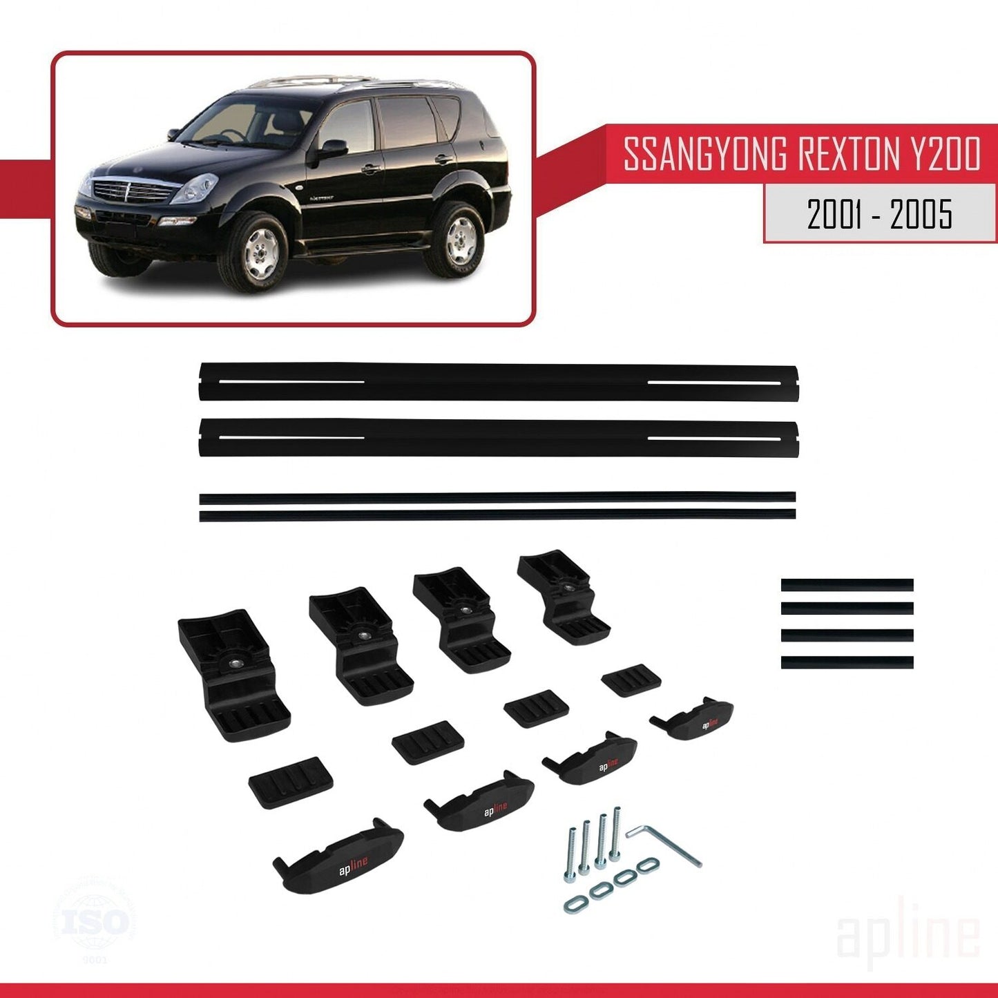 Compatible avec Ssangyong Rexton (Y200) 2001-2005 BASIC Model Barres de Toit Railing Porte-Bagages de Voiture Noir Aluminium 2 Barres