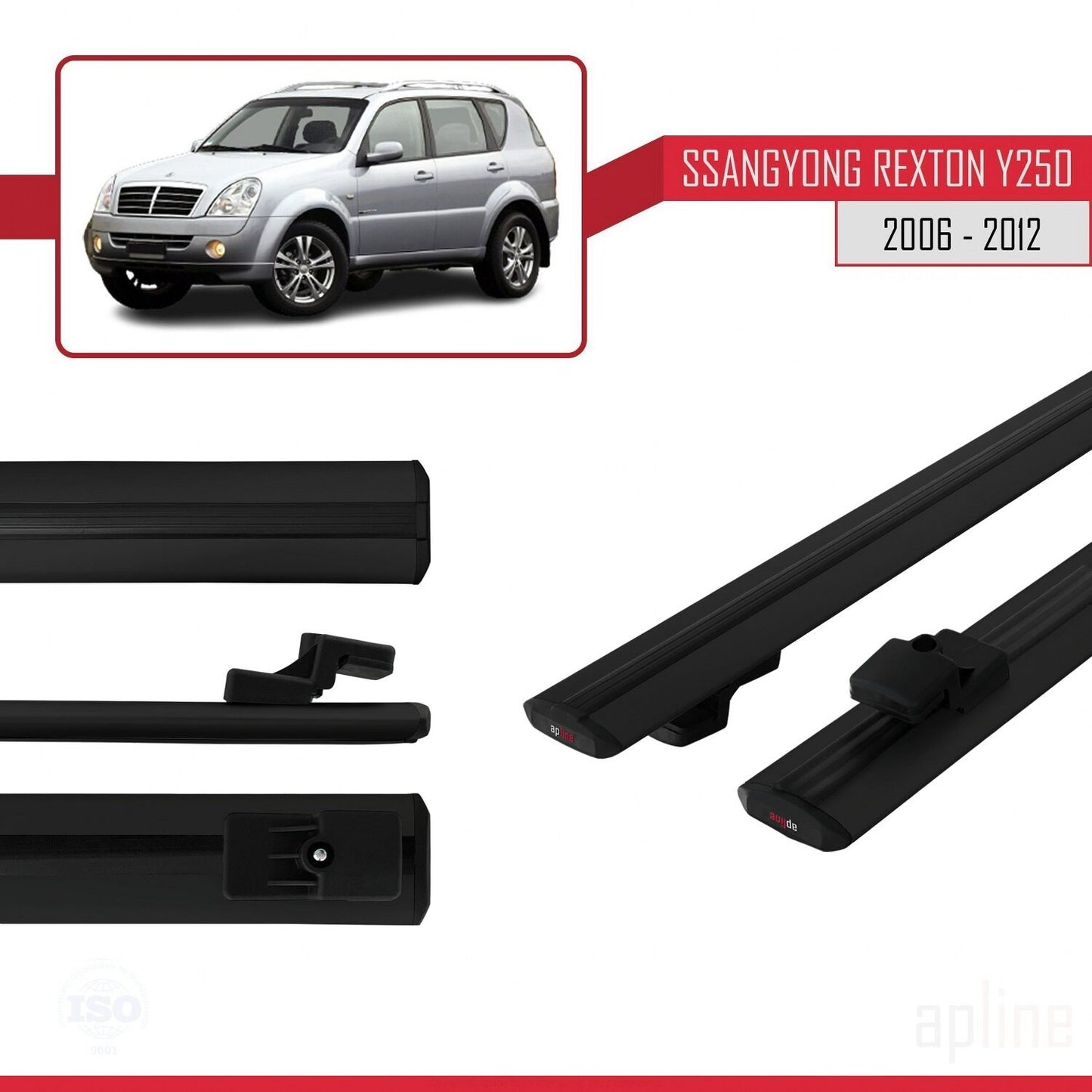 Compatible avec Ssangyong Rexton (Y250) 2006-2012 BASIC Model Barres de Toit Railing Porte-Bagages de Voiture Noir Aluminium 2 Barres
