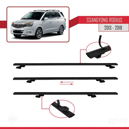 Compatible avec Ssangyong Rodius 2 2013-2018 BASIC Model Barres de Toit Railing Porte-Bagages de Voiture Noir Aluminium 3 Barres