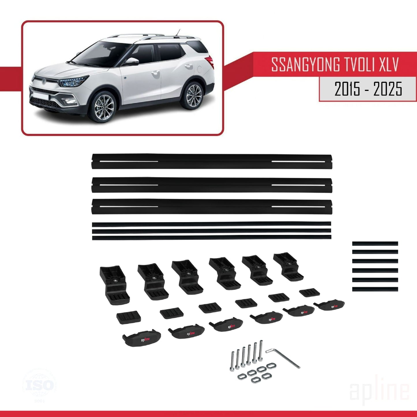Kompatibel mit Ssangyong Tivoli XLV 2015-2025 BASIC Model Relingträger Dachträger Auto Gepäckträger Schwarz Aluminium 3 Stangen