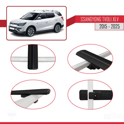 Kompatibel mit Ssangyong Tivoli XLV 2015-2025 BASIC Model Relingträger Dachträger Auto Gepäckträger Schwarz Aluminium 3 Stangen