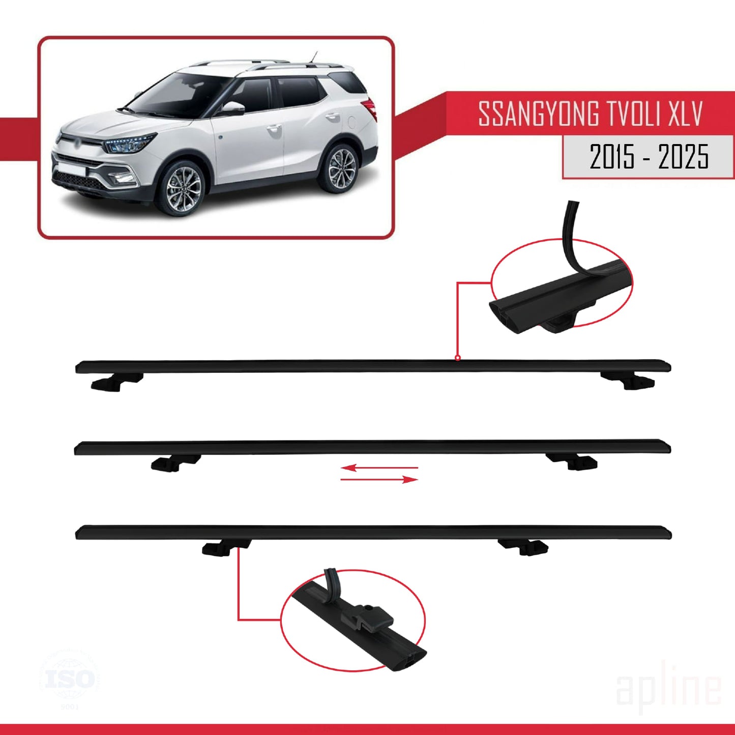 Kompatibel mit Ssangyong Tivoli XLV 2015-2025 BASIC Model Relingträger Dachträger Auto Gepäckträger Schwarz Aluminium 3 Stangen
