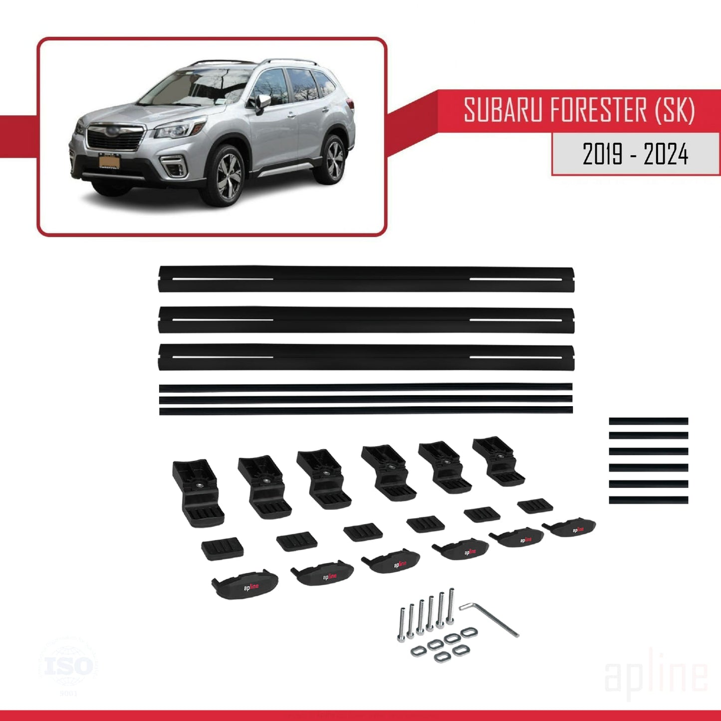 Compatible avec Subaru Forester 5 (SK) 2019-2024 BASIC Model Barres de Toit Railing Porte-Bagages de Voiture Noir Aluminium 3 Barres