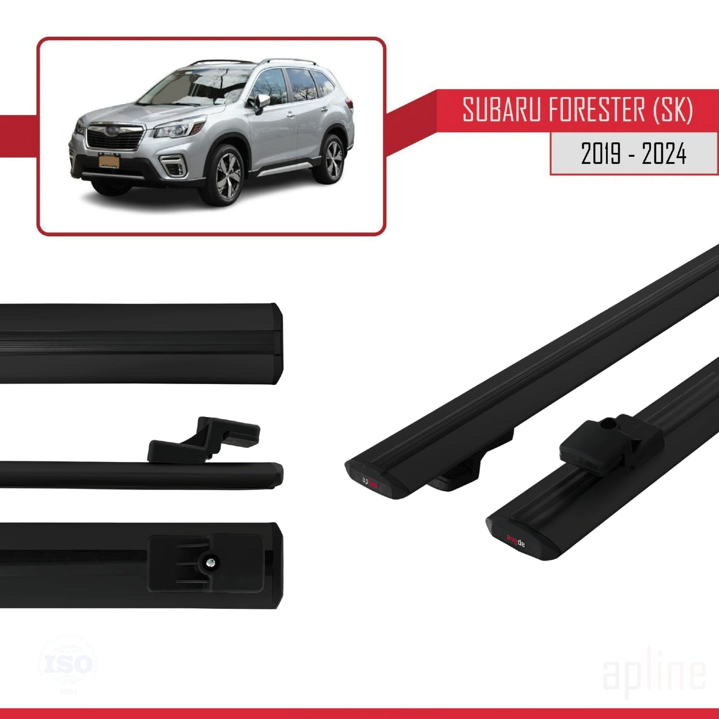 Compatible avec Subaru Forester 5 (SK) 2019-2024 BASIC Model Barres de Toit Railing Porte-Bagages de Voiture Noir Aluminium 2 Barres