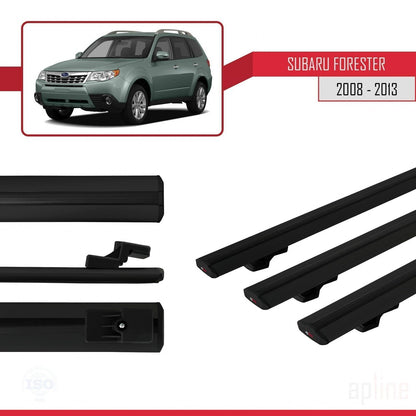 Compatible avec Subaru Forester 3 (SH) 2008-2013 BASIC Model Barres de Toit Railing Porte-Bagages de Voiture Noir Aluminium 3 Barres