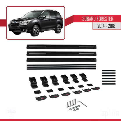 BASIC Model Dakdrager bagagedrager compatibel met Subaru Forester 4 (SJ) 2014-2018 Spoorstaven Zwart Aluminium 3 Staven