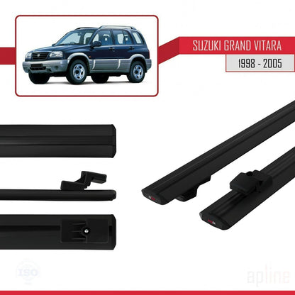 Kompatibel mit Suzuki Grand Vitara (FT) 1998-2005 BASIC Model Relingträger Dachträger Auto Gepäckträger Schwarz Aluminium 2 Stangen