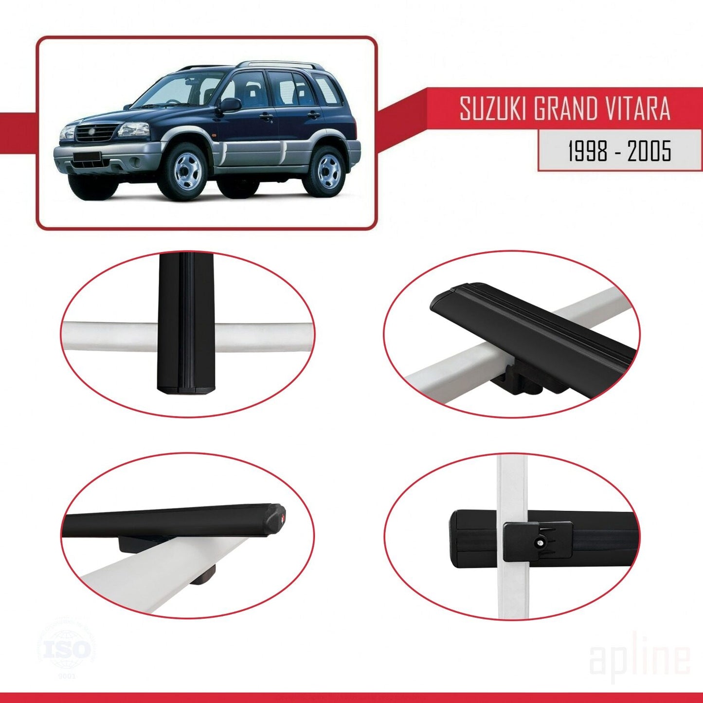 Kompatibel mit Suzuki Grand Vitara (FT) 1998-2005 BASIC Model Relingträger Dachträger Auto Gepäckträger Schwarz Aluminium 2 Stangen