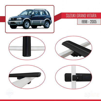 Kompatibel mit Suzuki Grand Vitara (FT) 1998-2005 BASIC Model Relingträger Dachträger Auto Gepäckträger Schwarz Aluminium 2 Stangen