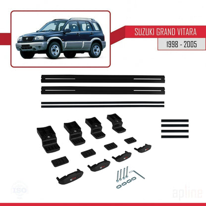 Kompatibel mit Suzuki Grand Vitara (FT) 1998-2005 BASIC Model Relingträger Dachträger Auto Gepäckträger Schwarz Aluminium 2 Stangen