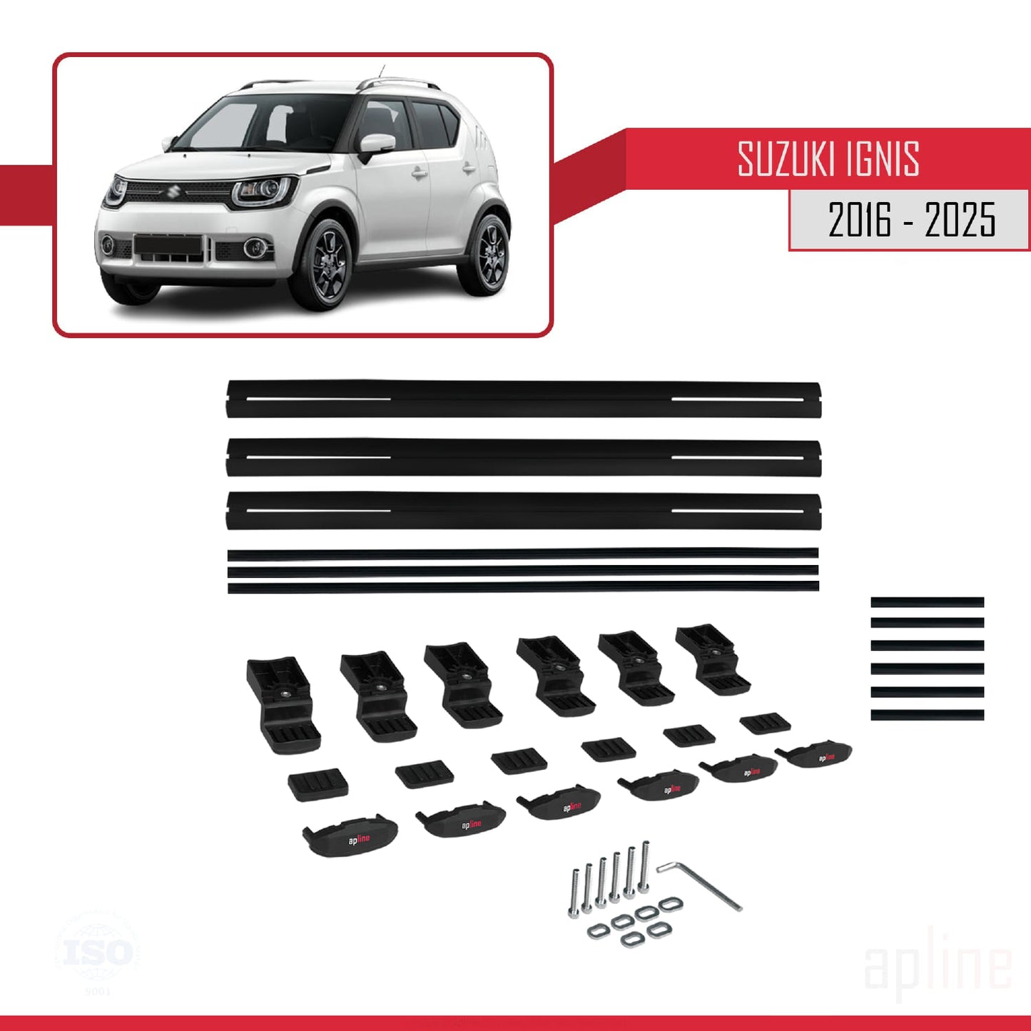 Kompatibel mit Suzuki Ignıs 2016-2025 BASIC Model Relingträger Dachträger Auto Gepäckträger Schwarz Aluminium 3 Stangen