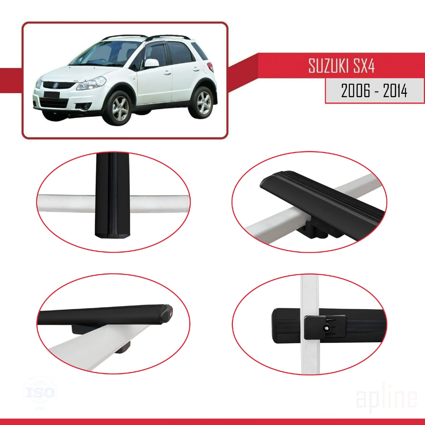 Compatibile con Suzuki SX4 II (JY) 2006-2014 BASIC Model Barre Tetto Portapacchi Auto Barre Portatutto Nero Alluminio 2 Barre