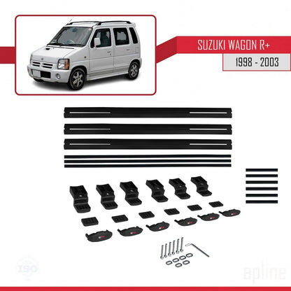BASIC Model Dakdrager bagagedrager compatibel met Suzuki Wagon R+ 1998-2003 Spoorstaven Zwart Aluminium 3 Staven
