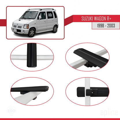 BASIC Model Dakdrager bagagedrager compatibel met Suzuki Wagon R+ 1998-2003 Spoorstaven Zwart Aluminium 3 Staven