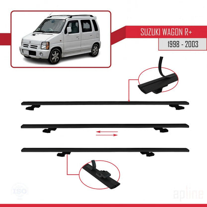 BASIC Model Dakdrager bagagedrager compatibel met Suzuki Wagon R+ 1998-2003 Spoorstaven Zwart Aluminium 3 Staven