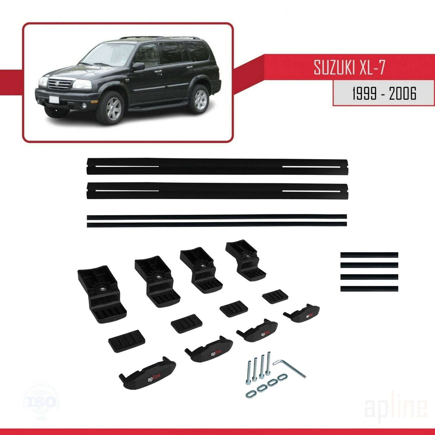 Compatible avec Suzuki XL-7 1998-2006 BASIC Model Barres de Toit Railing Porte-Bagages de Voiture Noir Aluminium 2 Barres