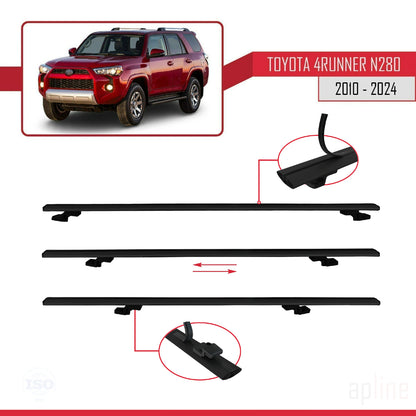 BASIC Model Dakdrager bagagedrager compatibel met Toyota 4Runner (N280) 2010-2024 Spoorstaven Zwart Aluminium 2 Staven