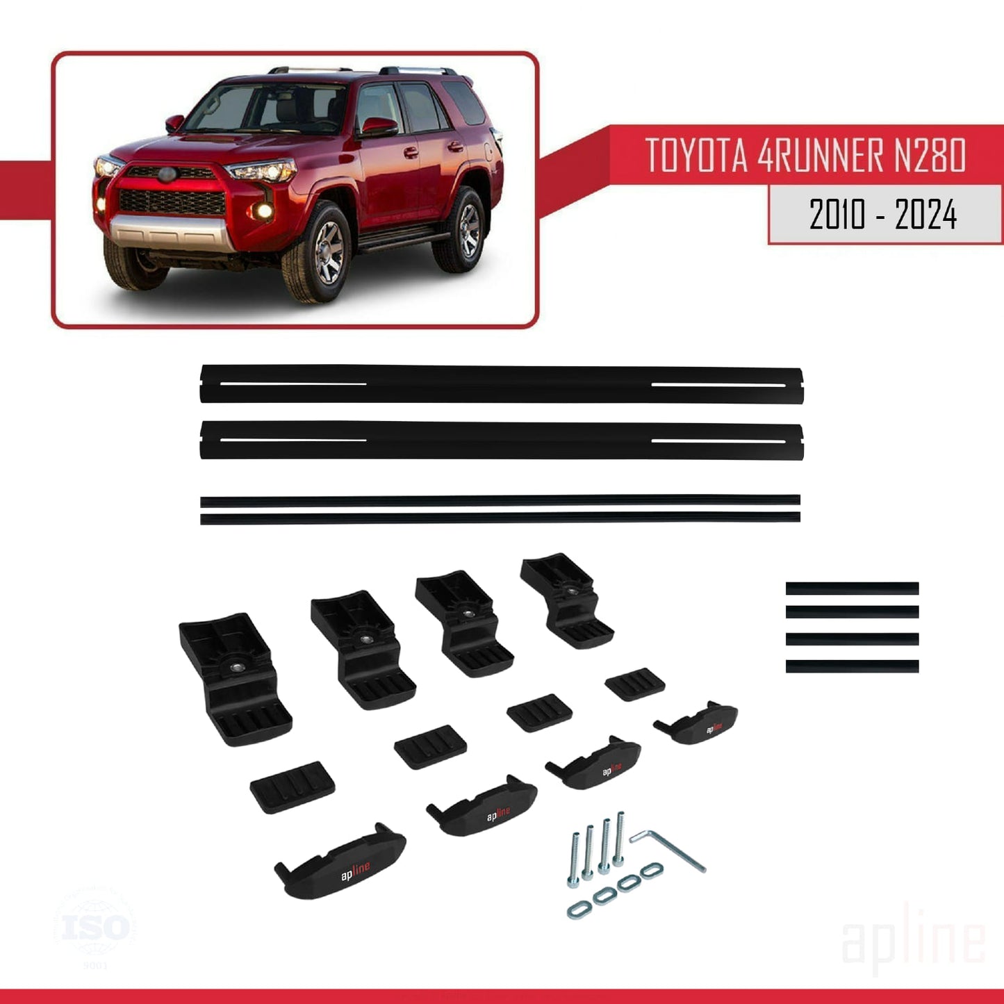 BASIC Model Dakdrager bagagedrager compatibel met Toyota 4Runner (N280) 2010-2024 Spoorstaven Zwart Aluminium 2 Staven