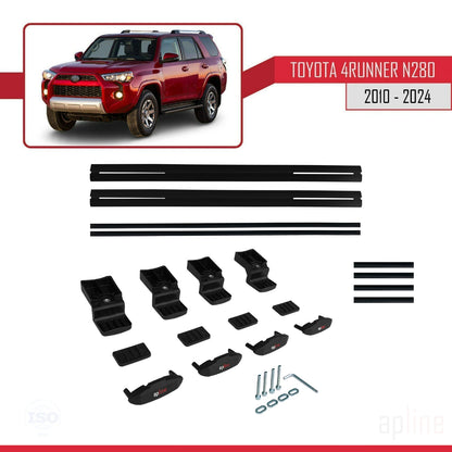 BASIC Model Dakdrager bagagedrager compatibel met Toyota 4Runner (N280) 2010-2024 Spoorstaven Zwart Aluminium 2 Staven