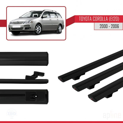 Compatible avec Toyota Corolla 9 (E120) Break 2000-2006 BASIC Model Barres de Toit Railing Porte-Bagages de Voiture Noir Aluminium 3 Barres