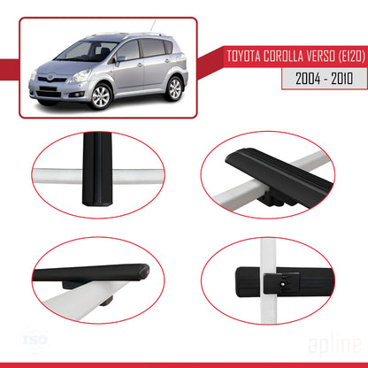 Compatible avec Toyota Corolla Verso 2 (AR10) 2004-2010 BASIC Model Barres de Toit Railing Porte-Bagages de Voiture Noir Aluminium 3 Barres