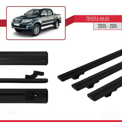 Compatible avec Toyota Hilux 7 (AN30) 2005-2015 BASIC Model Barres de Toit Railing Porte-Bagages de Voiture Noir Aluminium 3 Barres