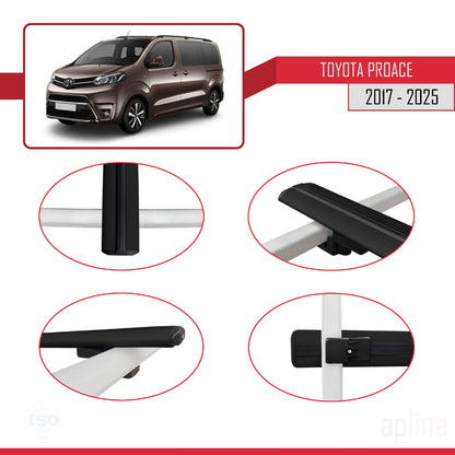 Compatible avec Toyota Proace 2017-2025 BASIC Model Barres de Toit Railing Porte-Bagages de Voiture Noir Aluminium 3 Barres