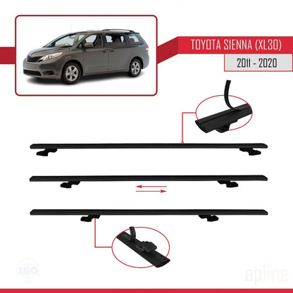 Compatible avec Toyota Sienna 3 (XL30) 2011-2020 BASIC Model Barres de Toit Railing Porte-Bagages de Voiture Noir Aluminium 2 Barres