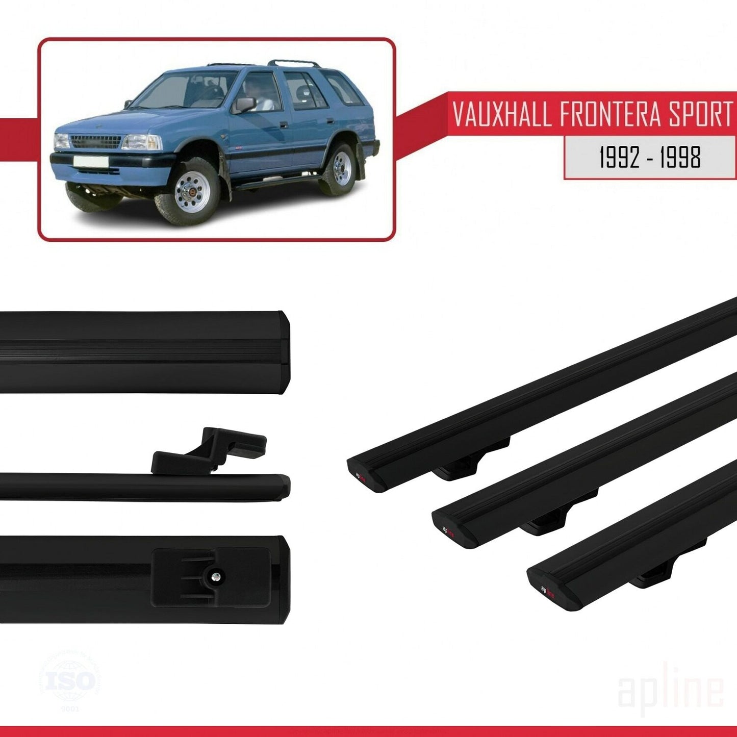 Compatible avec Vauxhall Frontera Sport 1992-1998 BASIC Model Barres de Toit Railing Porte-Bagages de Voiture Noir Aluminium 3 Barres
