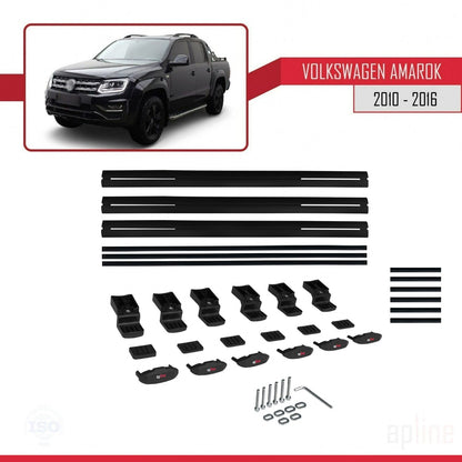 Compatible con Volkswagen Amarok (2F) Pre-Facelift 2010-2016 BASIC Model Barras de Techo Auto Portaequipajes Barras Transversales Negro Aluminio 3 Barras