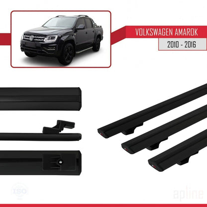 Compatible con Volkswagen Amarok (2F) Pre-Facelift 2010-2016 BASIC Model Barras de Techo Auto Portaequipajes Barras Transversales Negro Aluminio 3 Barras