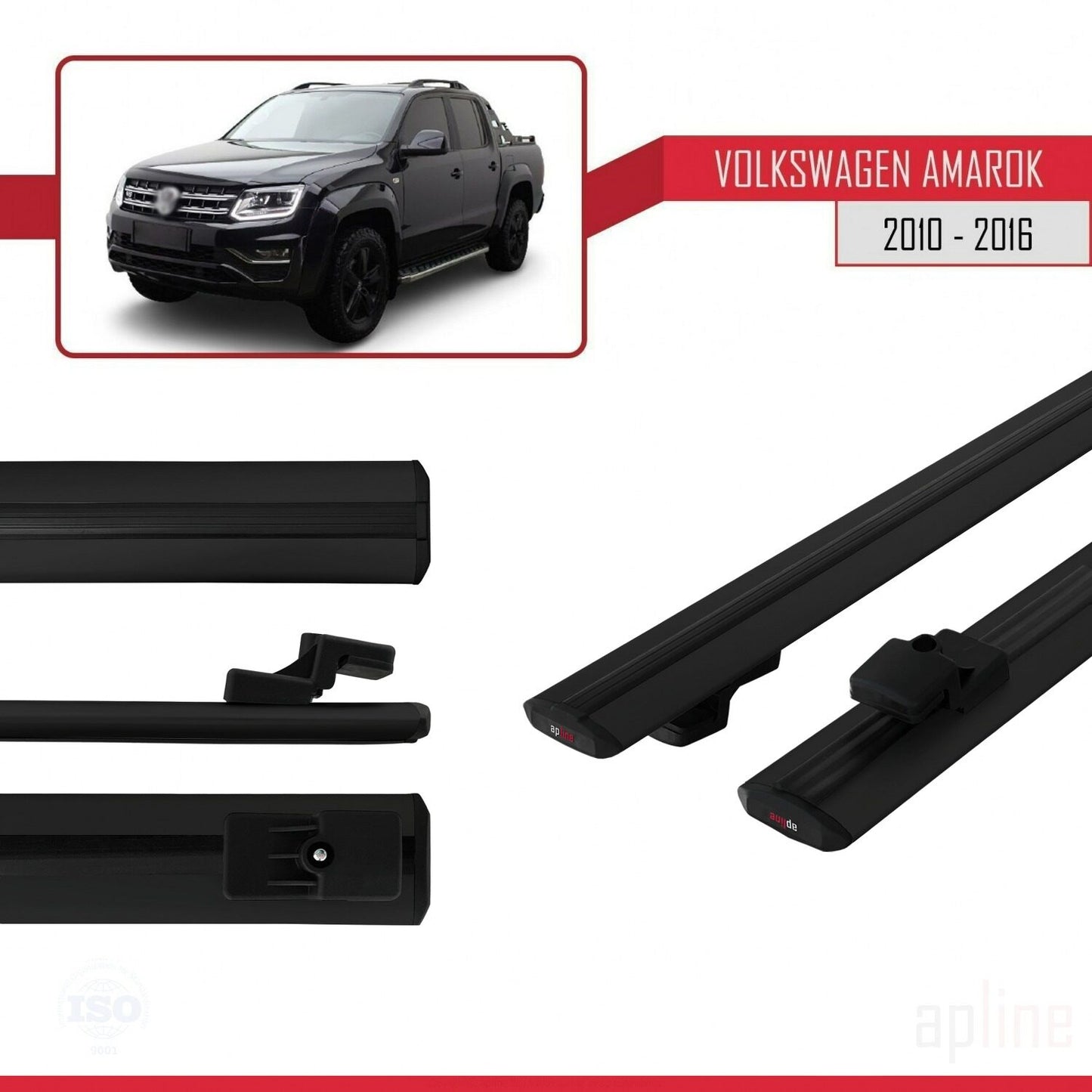Compatible con Volkswagen Amarok (2F) Pre-Facelift 2010-2016 BASIC Model Barras de Techo Auto Portaequipajes Barras Transversales Negro Aluminio 2 Barras