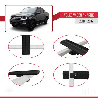 Compatible con Volkswagen Amarok (2F) Pre-Facelift 2010-2016 BASIC Model Barras de Techo Auto Portaequipajes Barras Transversales Negro Aluminio 2 Barras