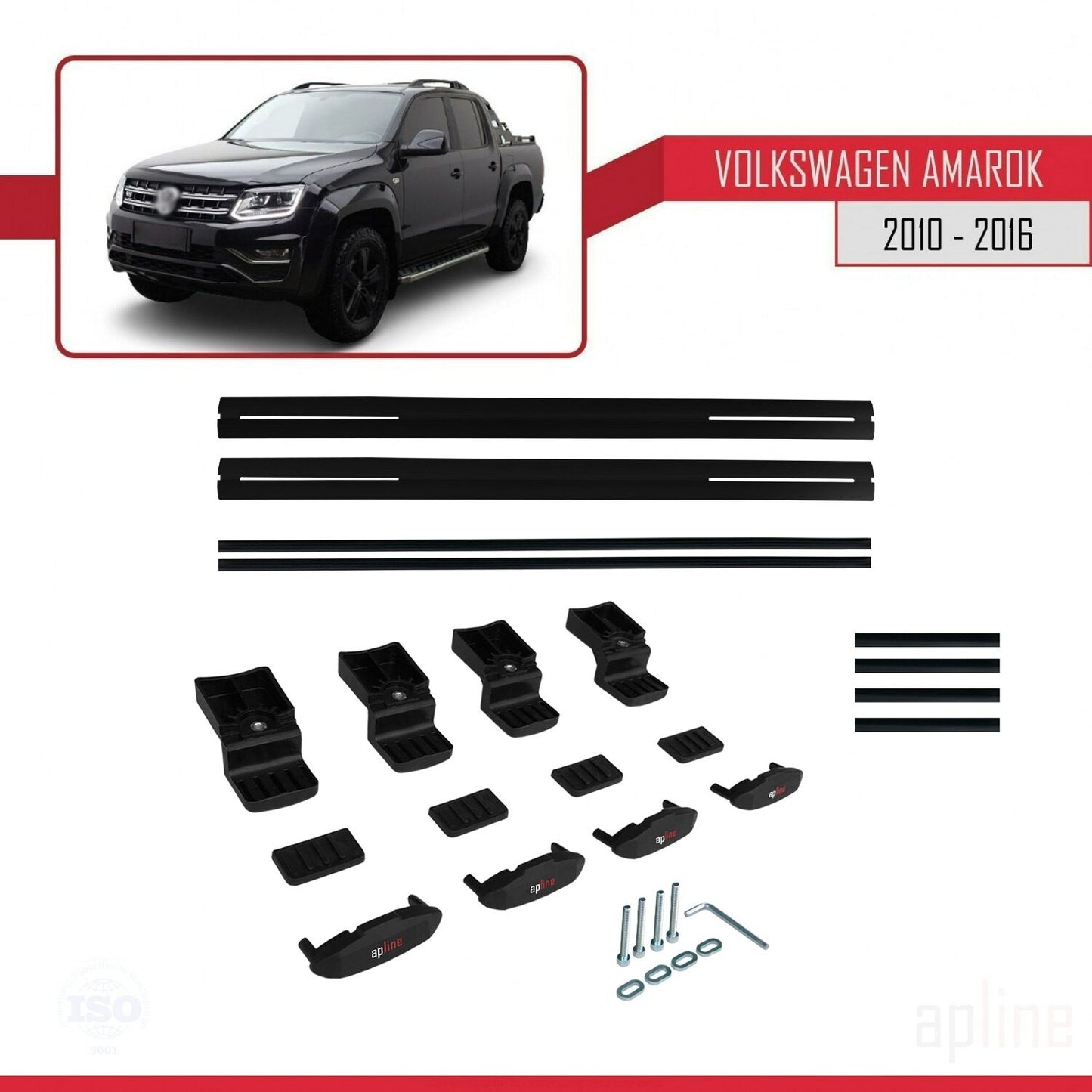 Compatible con Volkswagen Amarok (2F) Pre-Facelift 2010-2016 BASIC Model Barras de Techo Auto Portaequipajes Barras Transversales Negro Aluminio 2 Barras