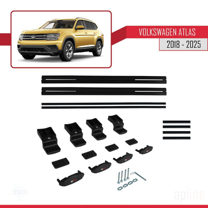 Compatible avec Volkswagen Atlas (CA1) 2018-2025 BASIC Model Barres de Toit Railing Porte-Bagages de Voiture Noir Aluminium 2 Barres