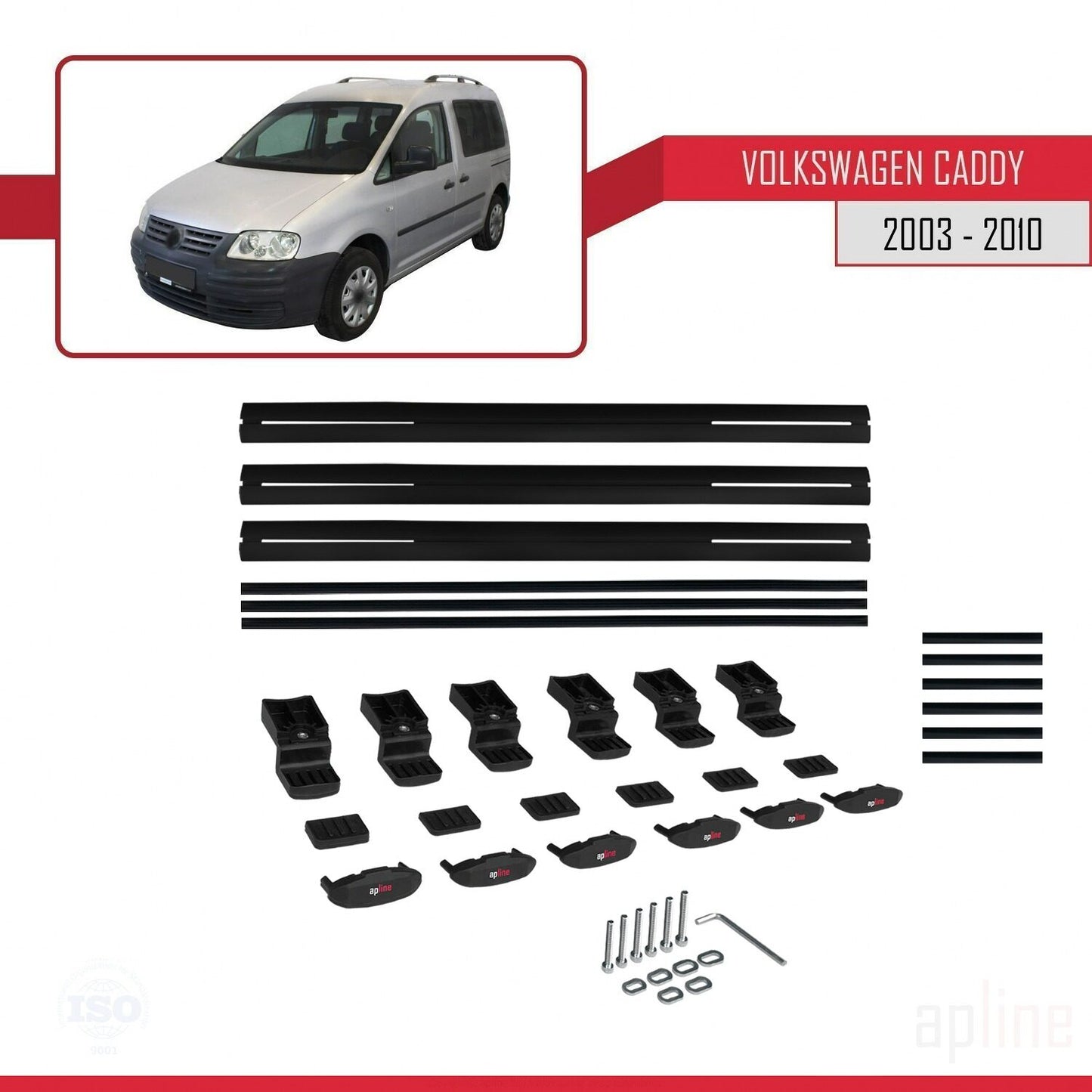 Compatibile con Volkswagen Caddy 3 (2K) 2003-2010 BASIC Model Barre Tetto Portapacchi Auto Barre Portatutto Nero Alluminio 3 Barre