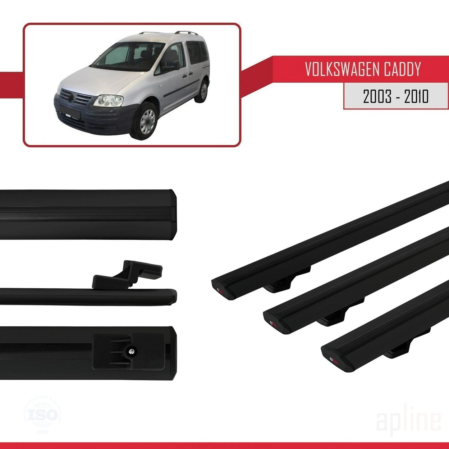 Compatibile con Volkswagen Caddy 3 (2K) 2003-2010 BASIC Model Barre Tetto Portapacchi Auto Barre Portatutto Nero Alluminio 3 Barre